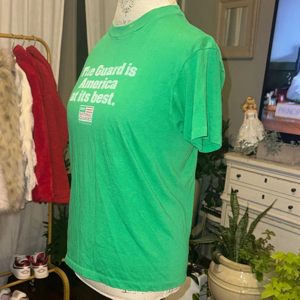 Hanes Fifty Fifty Combed Vintage Tee Green Graphic Womens Shirt National Guard M - Picture 7 of 9